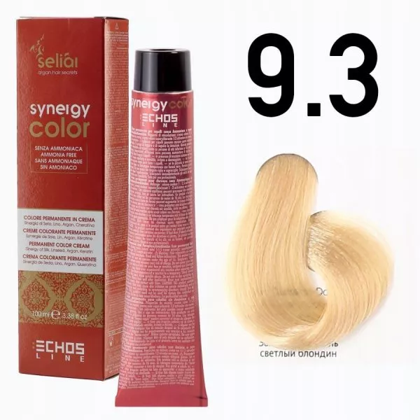Echosline Seliar Synergy Color, farba do włosów bez amoniaku, 9.3 Very Light Blonde Golden, 100ml