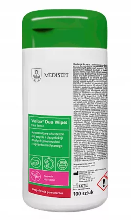 Medisept Dual Use, Velox Duo Wipes - puszka, chusteczki do dezynfekcji i mycia, 100szt.