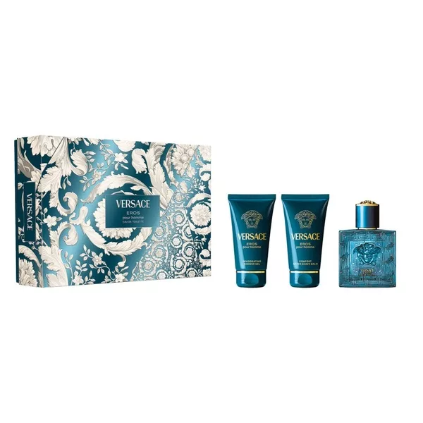 Versace Eros Pour Homme zestaw woda toaletowa spray 50ml + balsam po goleniu 50ml + żel pod prysznic 50ml (M)