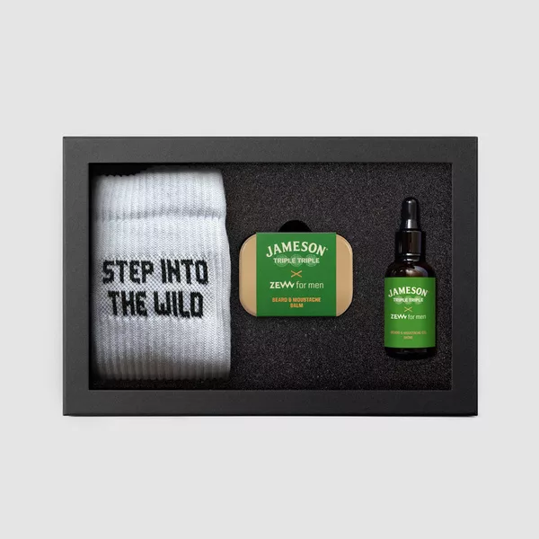 ZEW For Men Nieokiełznany Drwal Jameson, zestaw prezentowy dla mężczyzn, olejek + balsam + skarpetki