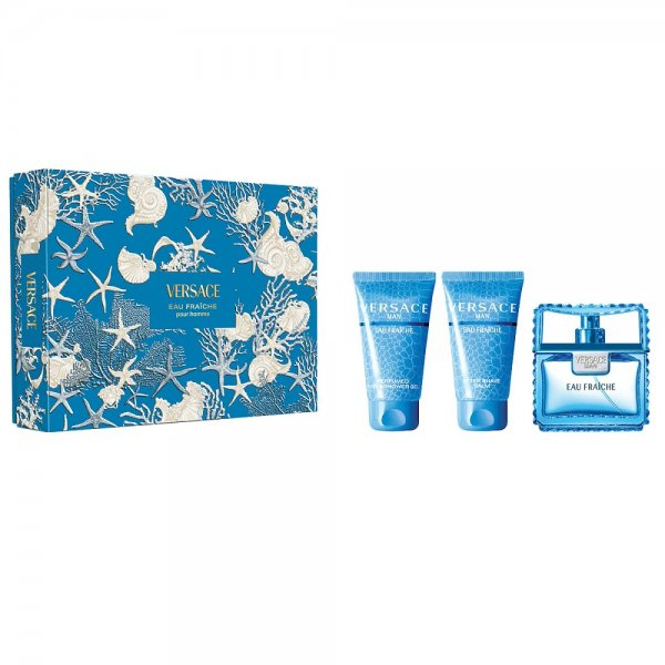 Versace Eau Fraiche Pour Homme zestaw woda toaletowa spray 50ml + żel pod prysznic 50ml + balsam po goleniu 50ml (M)