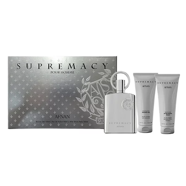 Afnan Supremacy Silver zestaw woda perfumowana spray 100ml + żel pod prysznic 100ml + balsam po goleniu 100ml (M)