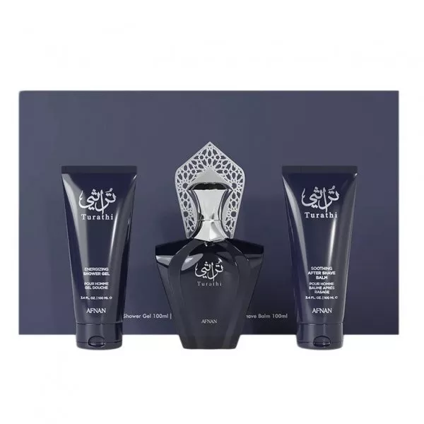 Afnan Turathi Blue Pour Homme zestaw woda perfumowana spray 90ml + żel pod prysznic 100ml + balsam po goleniu 100ml (M)