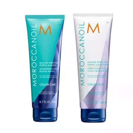 Moroccanoil Blonde Perfecting, zestaw do pielęgnacji włosów blond, szampon + odżywka, 2x200ml