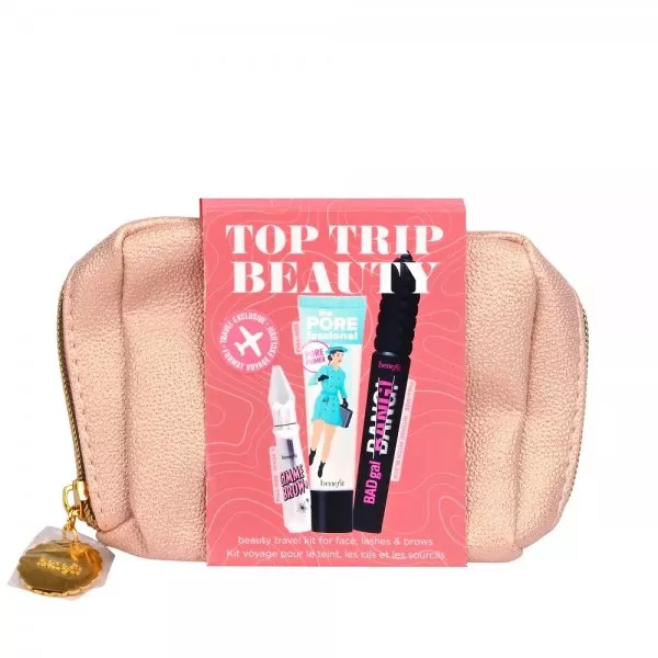 Benefit Top Trip Beauty zestaw baza minimalizująca widoczność porów 22ml + żel do brwi 3g + tusz do rzęs 8.5g