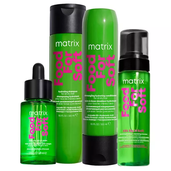 Matrix Food For Soft, zestaw intensywnie nawilżający: szampon + odżywka + mini olejek + pianka