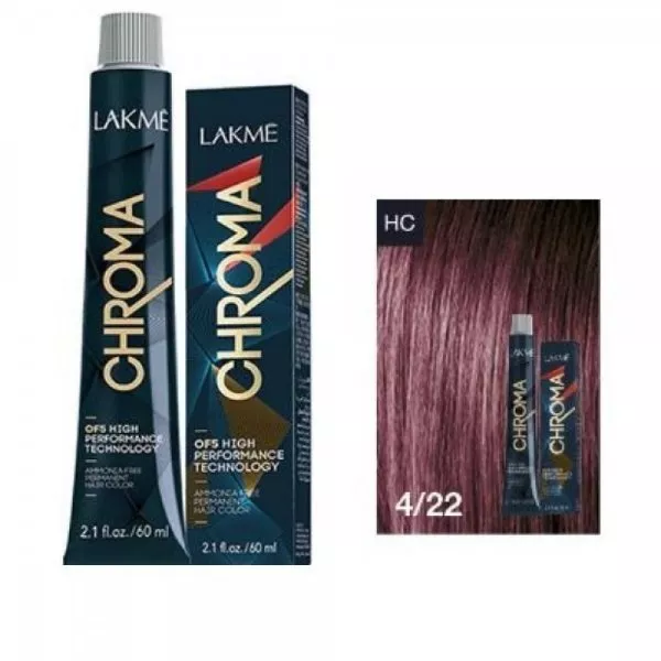 Lakme Chroma, farba do włosów o łagodnej formule, 4/22, 60ml