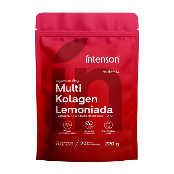 Intenson Multi Kolagen Lemoniada + witamina C + kwas hialuronowy + OPC suplement diety Truskawka 220g