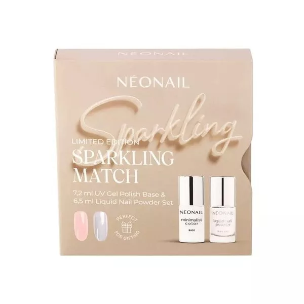 Neonail Sparkling Match, zestaw baza hybrydowa i pyłek do paznokci, 7.2ml + 6.5ml