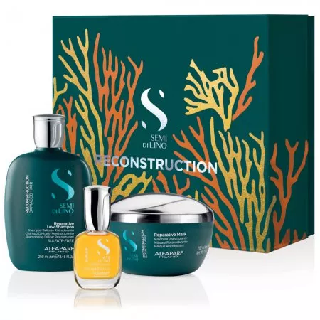 Alfaparf Milano Semi di Lino Reconstruction, zestaw do włosów zniszczonych, 250ml + 200ml + 15ml