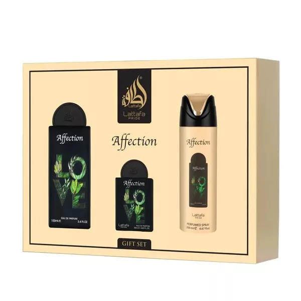 Lattafa Pride Affection zestaw woda perfumowana spray 100ml + woda perfumowana spray 20ml + dezodorant spray 200ml (U)