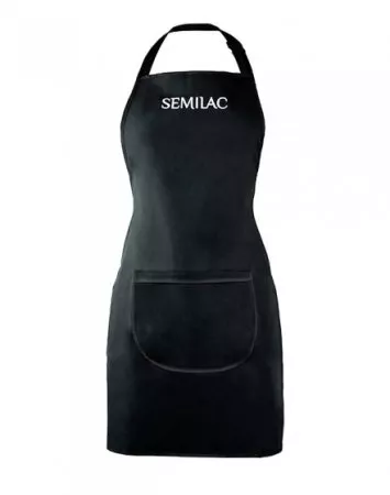 Semilac, czarny fartuszek z białym logo