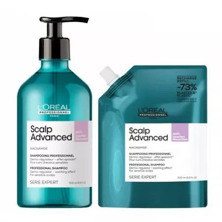 Loreal Scalp Advanced, zestaw szampon kojący do wrażliwej skóry głowy 500ml + refill 500ml