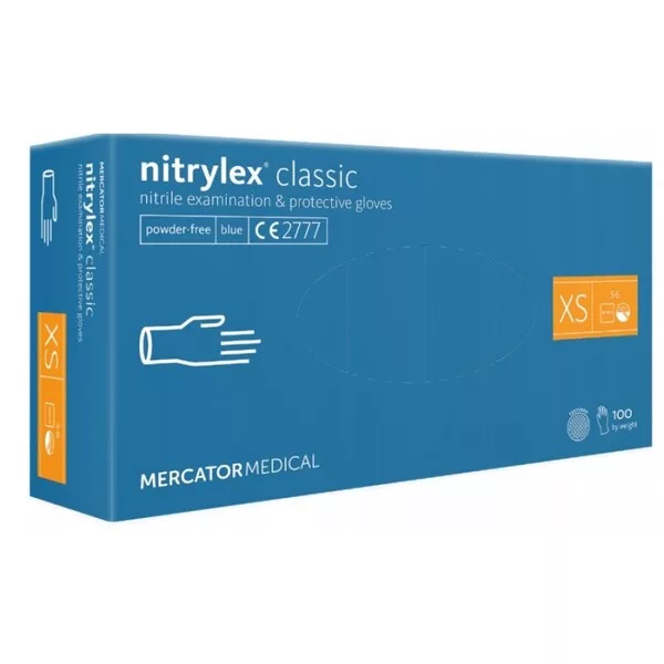 Mercator Nitrylex Classic, rękawiczki nitrylowe, niebieskie, rozmiar XS, 100szt