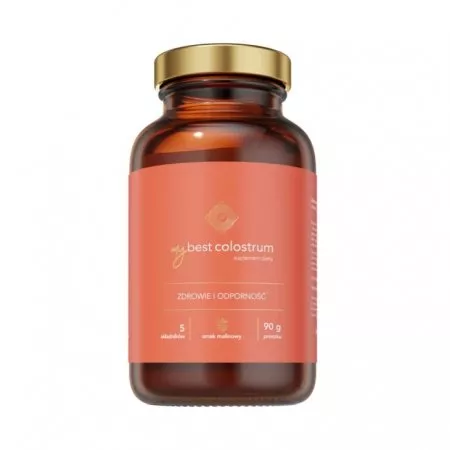 MyBestPharm MyBestColostrum suplement diety na odporność dla dzieci i dorosłych Malina 90g