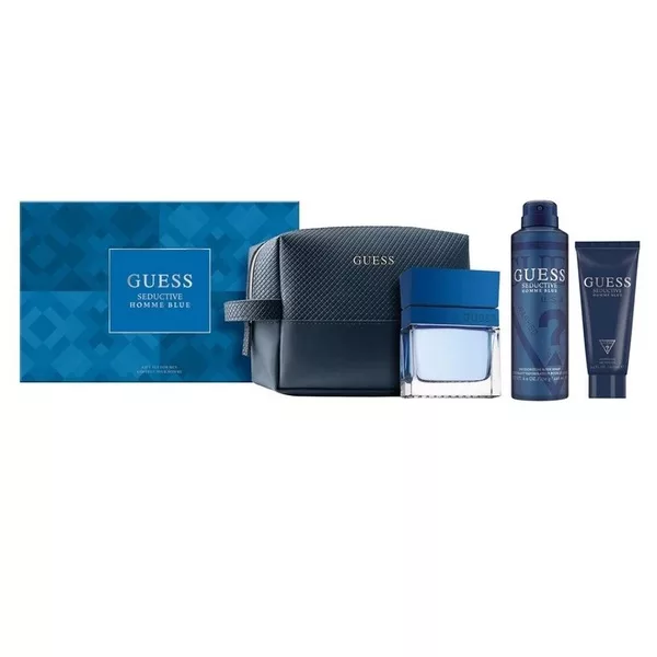 Guess Seductive Homme Blue zestaw prezentowy dla mężczyzn: woda toaletowa 100ml, dezodorant 226ml, żel pod prysznic 100ml, kosmetyczka