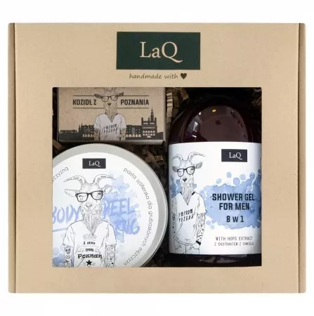 LaQ, Zestaw: Kozioł z Poznania - żel pod prysznic, peeling i mydło w kostce