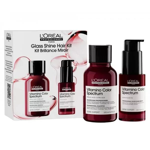 Loreal Vitamino Color Spectrum Glass Shine Hair Kit, zestaw do włosów farbowanych, szampon+ serum, 100ml + 30ml