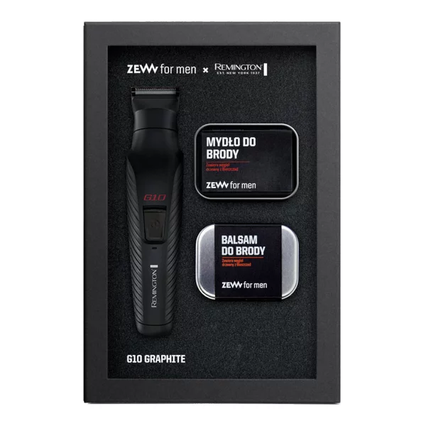 ZEW for Men Zestaw x Remington G10 Graphite, zestaw do brody z trymerem, mydło + balsam + trymer