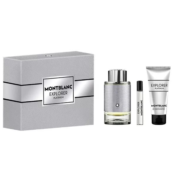 Mont Blanc Explorer Platinum zestaw prezentowy dla mężczyzn woda perfumowana 100ml + miniatura 7,5ml + żel pod prysznic 100ml