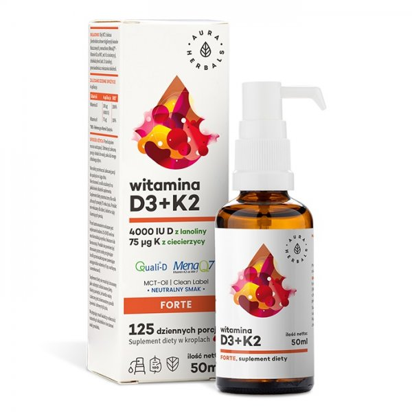 Aura Herbals Witamina D3 4000 IU + K2 suplement diety w kroplach 50ml
