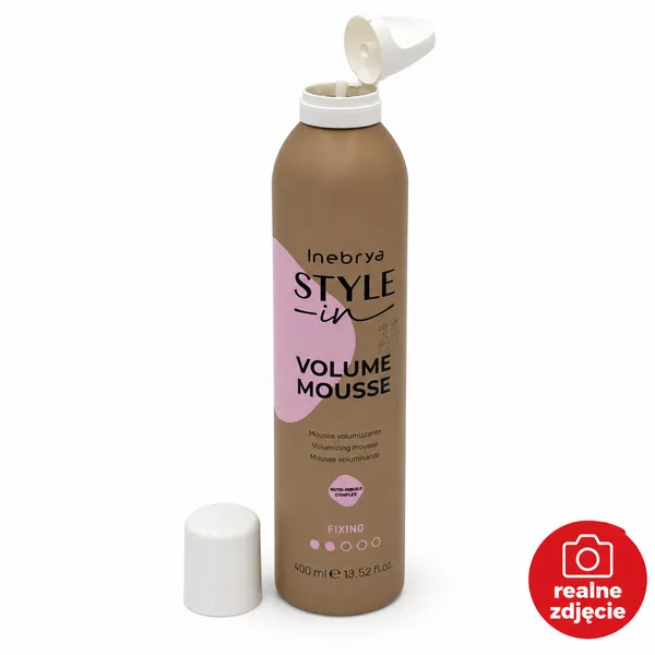 Inebrya Style-In Volume Mousse, pianka zwiększająca objętość włosom, 400ml - odłamana końcówka