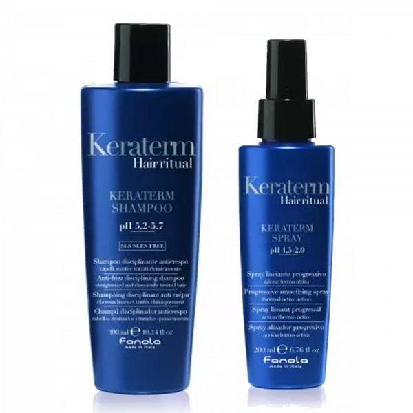 Fanola Keraterm, zestaw wygładzający do włosów, szampon + spray termoochronny