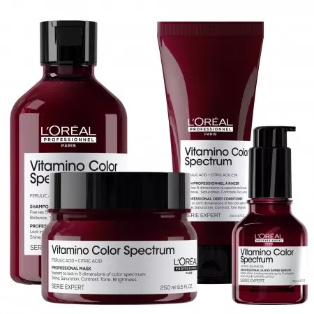 Loreal Vitamino Color Spectrum, zestaw podkreślający kolor włosów farbowanych, szampon + odżywka + maska + serum