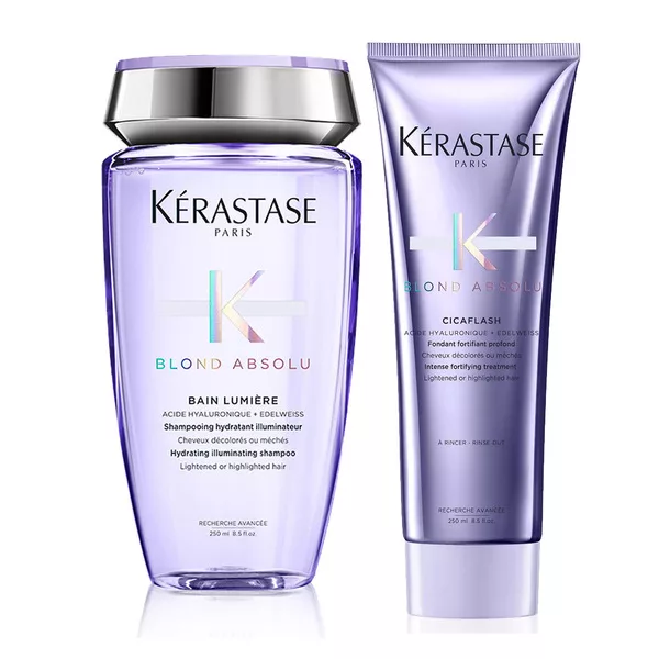 Kerastase Blond Absolu, zestaw rozświetlająco-wzmacniający do włosów blond, kąpiel Lumiere 200ml + odżywka Cicaflash 250ml