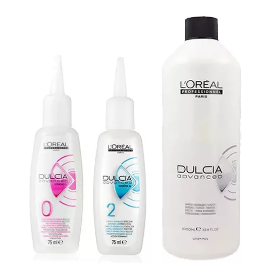 Loreal Dulcia Advanced, zestaw do trwałej ondulacji, płyny 0 + 2 2x75ml + utrwalacz 1000ml
