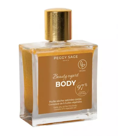 Peggy Sage Beauty Expert Body, suchy, aksamitny olejek do ciała z brokatem, kompleks 5 olejków roślinnych, 50ml