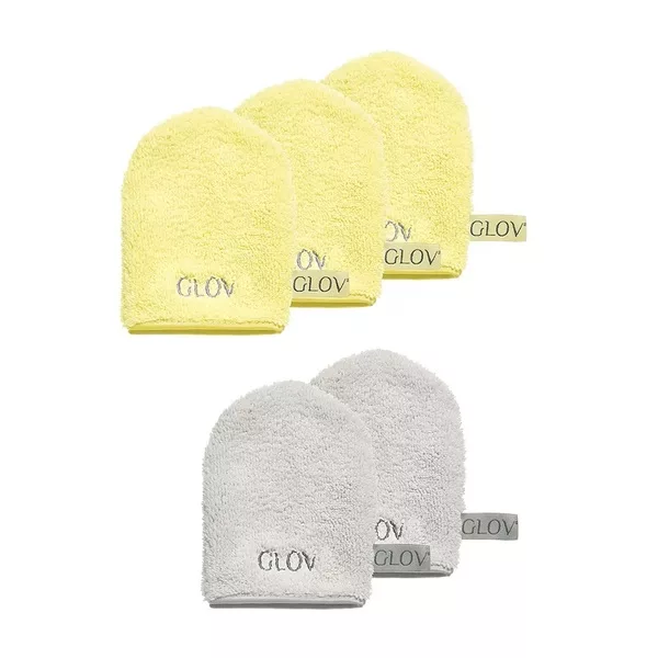 Glov Water-Only Skin zestaw rękawiczek do demakijażu i oczyszczania twarzy Baby Banana 3szt + Silver Stone 3szt