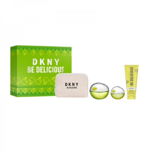 DKNY Be Delicious zestaw woda perfumowana spray 100ml + balsam do ciała 100ml + woda perfumowana spray 15ml + kosmetyczka (W)