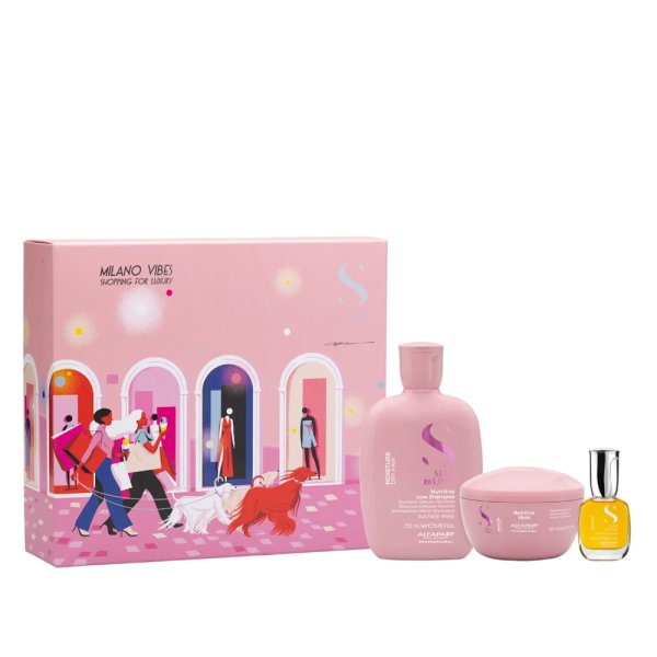 Alfaparf Milano Semi di Lino Moisture, zestaw do włosów przesuszonych i odwodnionych, 250ml + 200ml + 15ml