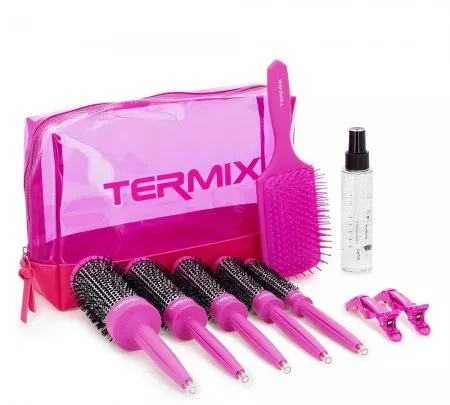 Termix, zestaw 5 różowych szczotek i akcesoriów + spray Silky 200ml