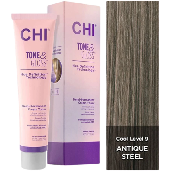 CHI Tone & Gloss, toner do włosów, Antique Steel, 85g