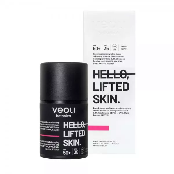 Veoli Botanica Hello, Lifted skin, szerokopasmowy lekki krem ochronny przeciw fotostarzeniu, 50ml