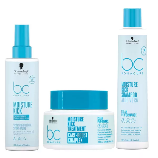 Schwarzkopf BC Moisture Kick, zestaw kosmetyków nawilżających, szampon + odżywka w sprayu + maska