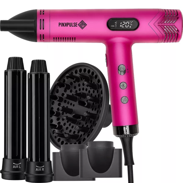 Efalock Fantasya, profesjonalna suszarka do włosów z nakładkami do kręcenia loków Aircurl, dyfuzorem i koncentratorami, Pink Pulse, 1800W