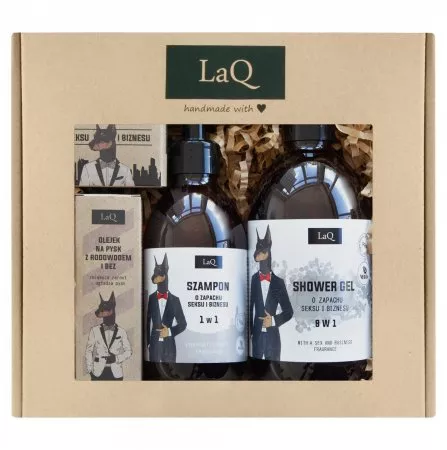 LaQ, Zestaw: Doberman - żel pod prysznic, szampon, olejek po goleniu oraz do brody i mydło w kostce