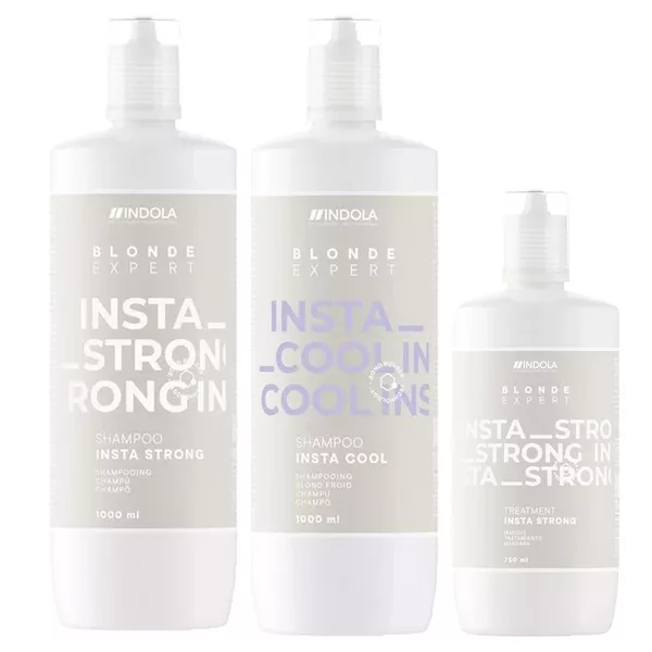 Indola Blonde Expert Insta Strong & Cool, zestaw XL do pielęgnacji włosów blond, szampon 2x1000ml, maska 750ml
