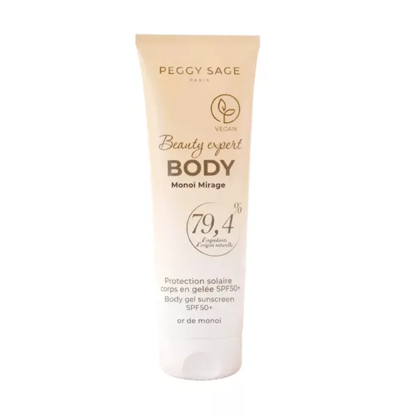 Peggy Sage Monoï Mirage, żel do ochrony przeciwsłonecznej ciała SPF 50+, Or de Monoï, 75 ml