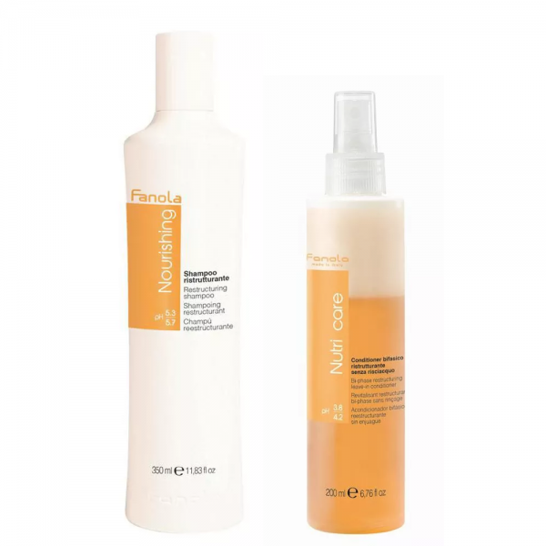 Fanola Nourishing Restructuring, zestaw odbudowujący włosy zniszczone, szampon + odżywka dwufazowa
