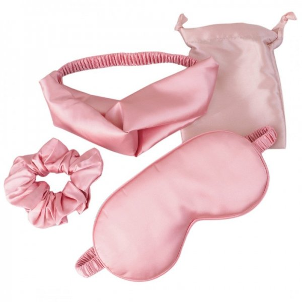 Ecarla Zestaw satynowych akcesoriów kosmetycznych opaska + opaska na oczy + gumka do włosów + woreczek