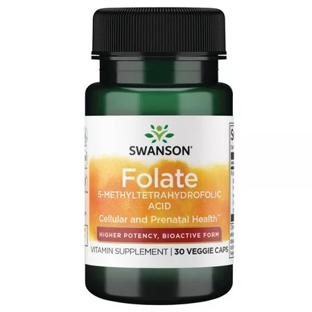 Swanson Folian Quatrefolic, kwas foliowy, suplement diety dla kobiet w ciąży, 800mcg, 30kaps, ref.SWU1101