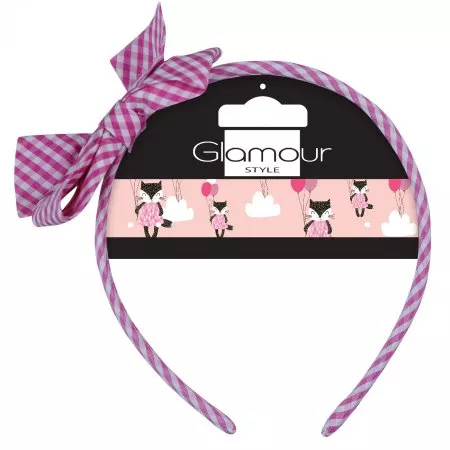 Glamour Kids opaska z kokardą Różowa Kratka