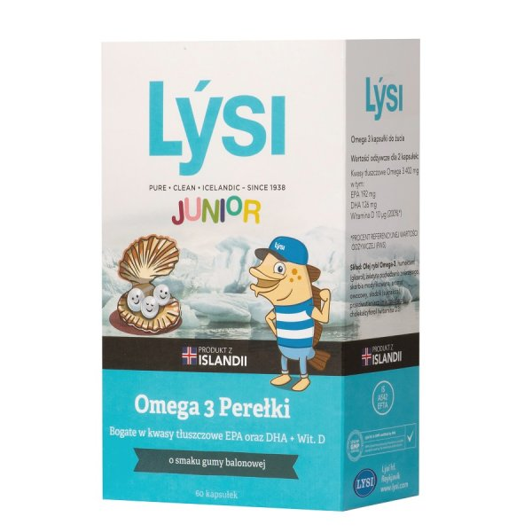 Lysi Junior Omega 3 Perełki suplement diety o smaku gumy balonowej 60 kapsułek