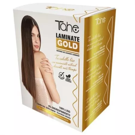 Tahe Laminate Gold Bioplastia Pack, zestaw do pielęgnacji włosów po zabiegu (Szampon 300ml + Maska 300ml + Krem do stylizacji 100ml)