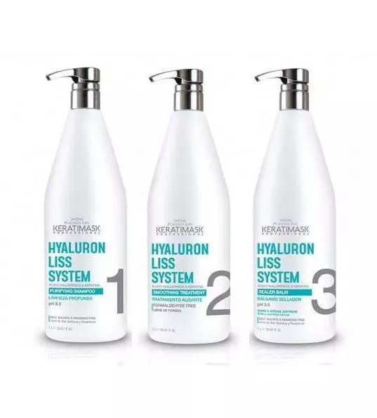 Placenta Life Keratimask Hyaluron Liss System Smoothing Treatment, zestaw do nanoplasti z kwasem glioksalowym, 3x1000ml