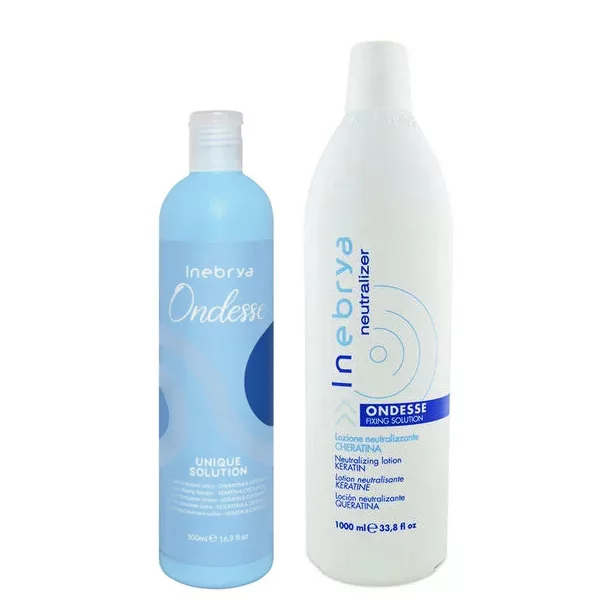 Inebrya Ondesse, zestaw do trwałej z keratyną, płyn + utrwalacz, 500ml + 1000ml